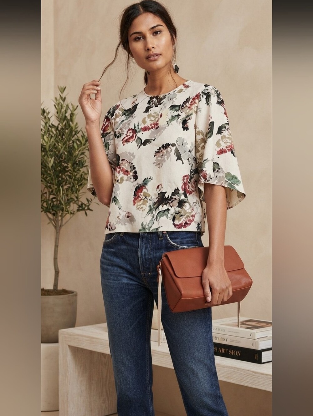 Aritzia Wilfred, Floral Silk Trim Bell Sleeve Blouse Small S New NWOT